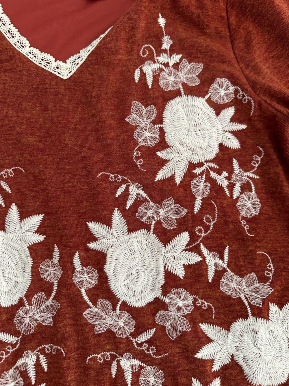 NWT Apricot Lane Burnt Orange Floral Embroidered Boho Long Sleeve fall Dress - Picture 3 of 12